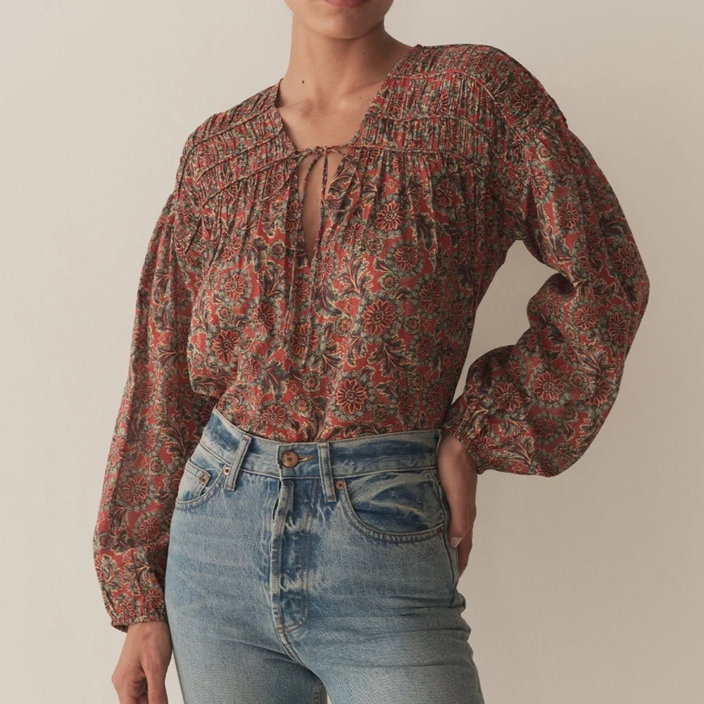 Doen The Renelle Top in L'Orange Soleil Fleurit - Picture 8 of 9